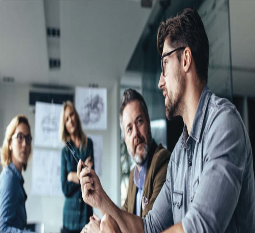 Business professionals discussing license management strategy